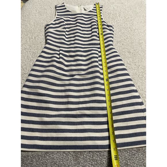 J. Crew Women's 4 Striped Pleated Sheath Dress Navy White Sleeveless Knee Length - Picture 7 of 10
